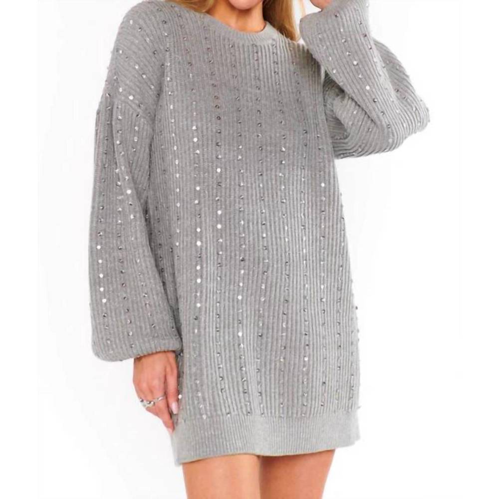 Show Me Your Mumu Gray Knit Mini Dress with Stud Details